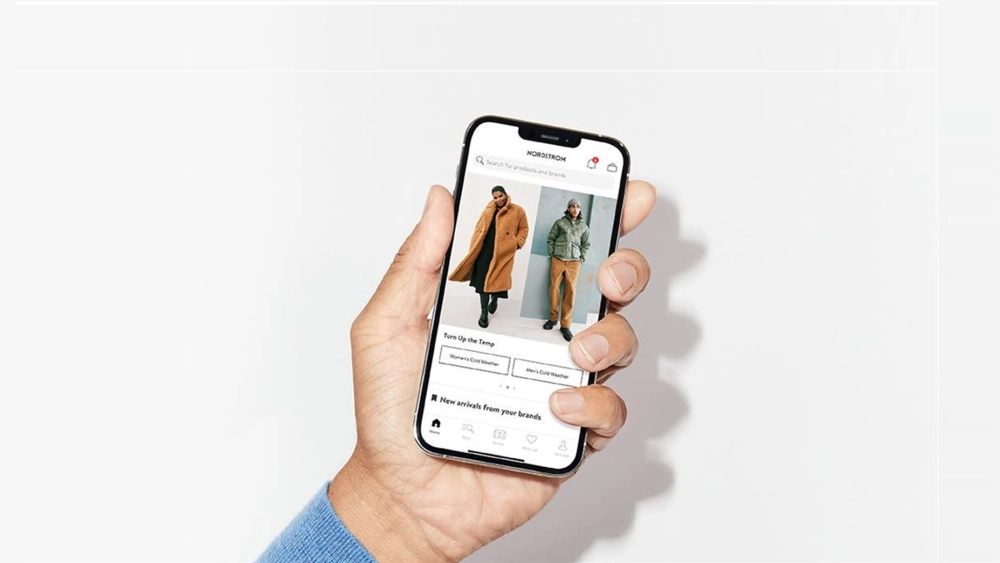 An image of a mobile phone with Nordstrom's marketplace on the screen