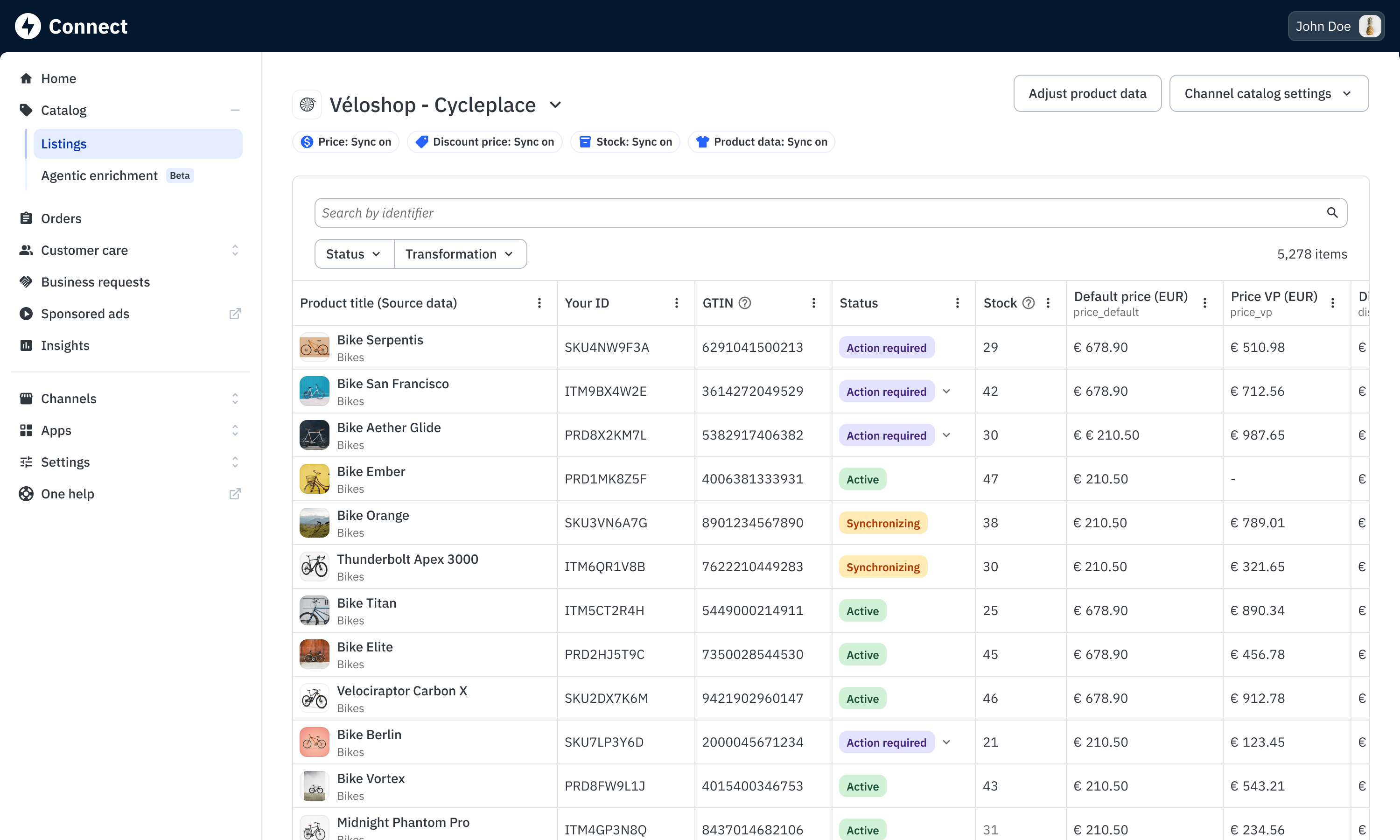 Mirakl Connect dashboard